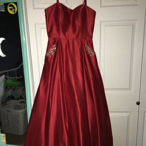 Red Strapless Prom Dress